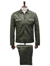Mens Two Piece Slim Fit Faux Leather Casual Suit Olive