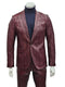 Burgundy Alberto Nardoni men's suit with notch lapel, textured fabric, wavy lines. Features one chest pocket, two front pockets, and a one-button closure.
