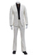 Men's slim-fit, bone-colored leather suit. Features a 1-button blazer with notched lapels and front pockets. Includes straight-leg trousers. Tailored design.
