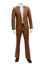 Mens 1 Button Slim Fit Leather Suit Caramel