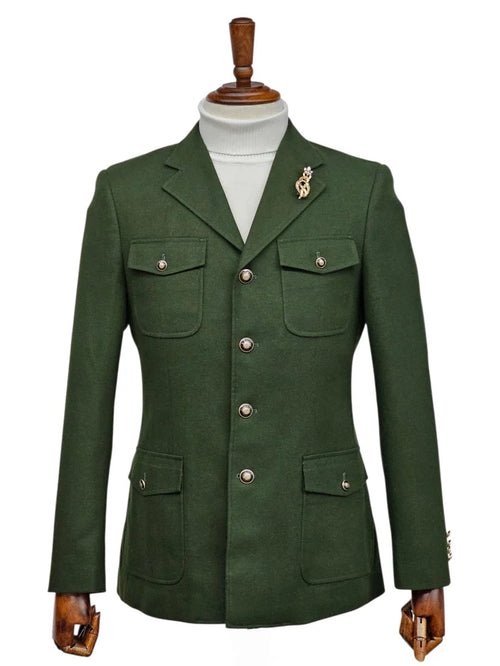 Mens Giovanni Testi Slim Fit Green Suit – 2 Piece 4 Button Formal Suit with Notch Lapel