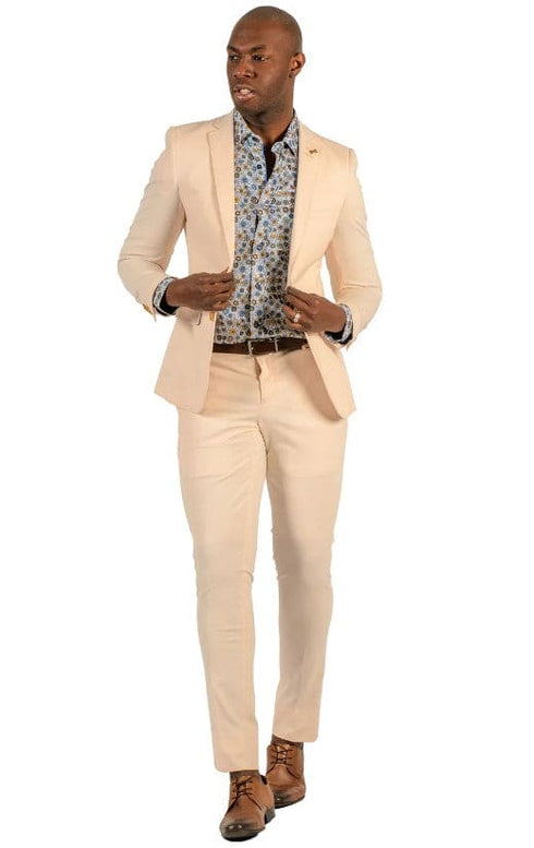 Stretch Fabric Suits - Slim Fit Suit in Color Cream ~ Beige - Giovanni Testi 2 button stretch Beige Travel Suit GTRVL2N-01 CREAM/BEIGE