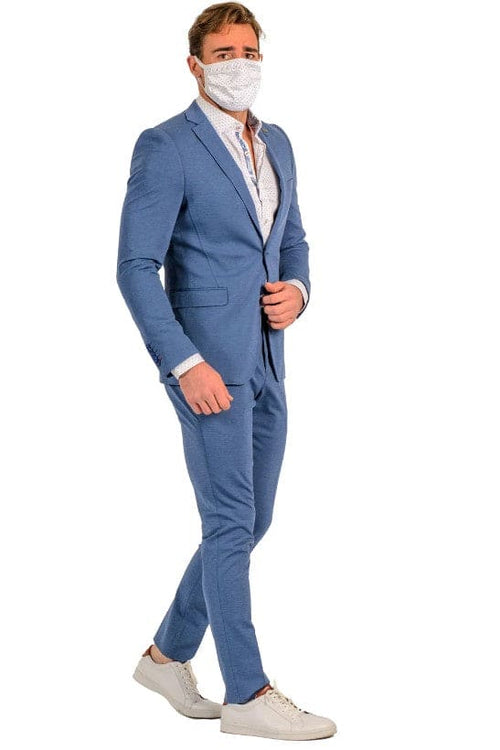 Stretch Fabric Suits - Slim Fit Suit in Color MBlue - Giovanni Testi 2 button stretch Medium Blue Travel Suit GTRVL2N-01 M.BLUE