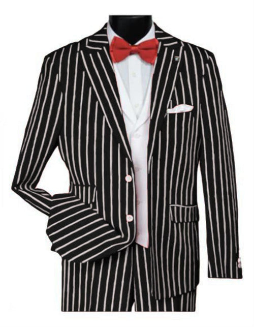 1920s Mens Vested Bold Gangster Pinstripe Suit in Black