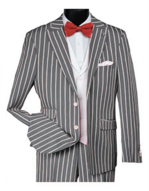 1920s Mens Vested Bold Gangster Pinstripe Suit in Silver