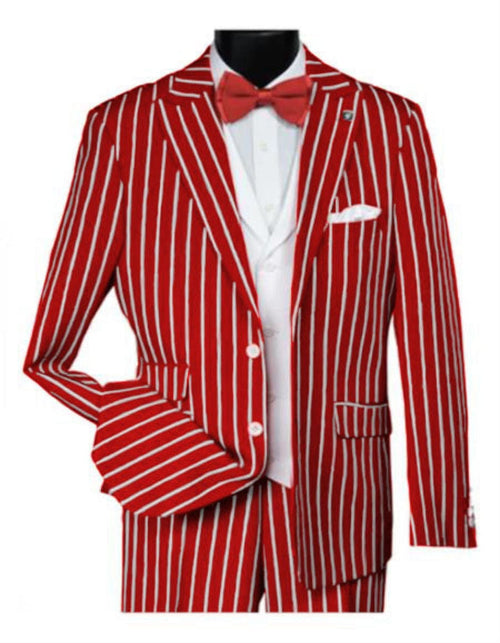 1920s Mens Vested Bold Gangster Pinstripe Suit in Red