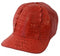 Genuine alligator baseball cap. Structured crown, smooth red finish. Textured visor adds contrast. Stitched seams maintain shape. Luxurious and unique.
