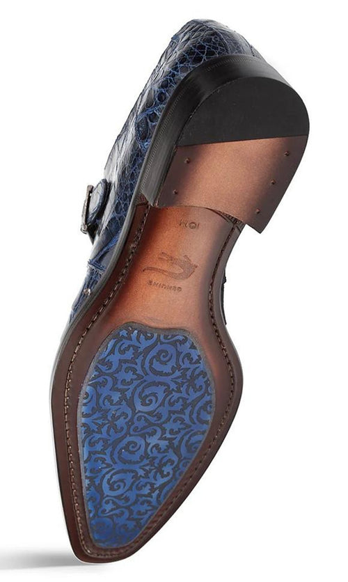 Mezlan Men's Gator Side Buckle Shoes Blue Gigolo