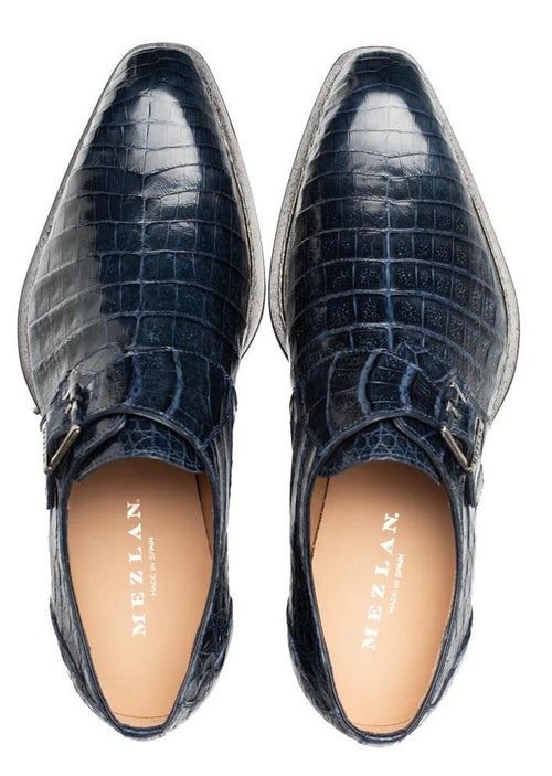 Mezlan Men's Gator Side Buckle Shoes Blue Gigolo