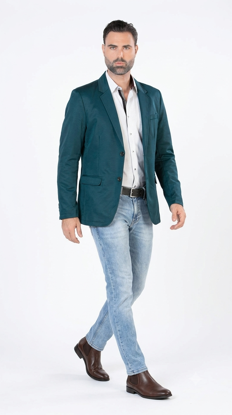 Mens Cowboy Blazer - Western Jacket in Color "Teal" Ultra Slim Fitted (Buy 1 Size UP)