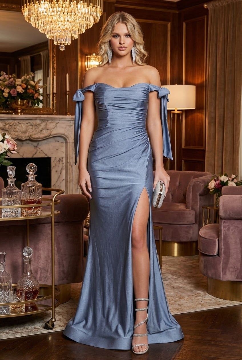 Stretchy Ruched Off The Shoulder Prom Dress