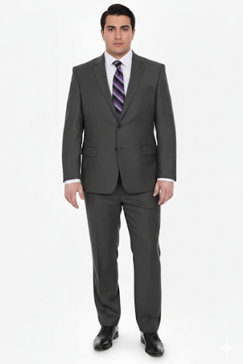 Mix And Match Suits Men's Portly Fit Charcoal Gray Solid 2 Button Super 130'S Suit - Options: Dark Grey Suit Executive Fit Suit - Mens Portly Suit