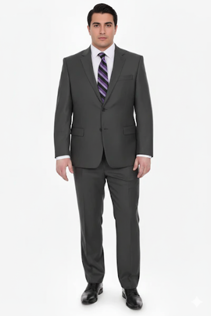 Mix And Match Suits Men's Portly Fit Charcoal Gray Solid 2 Button Super 130'S Suit - Options: Dark Grey Suit Executive Fit Suit - Mens Portly Suit