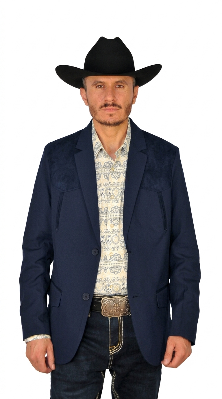 Men's Suede Cowboy Blazer Ultra Slim Fit Mens Western Suede Blazer with Embroidery in Color "Navy"