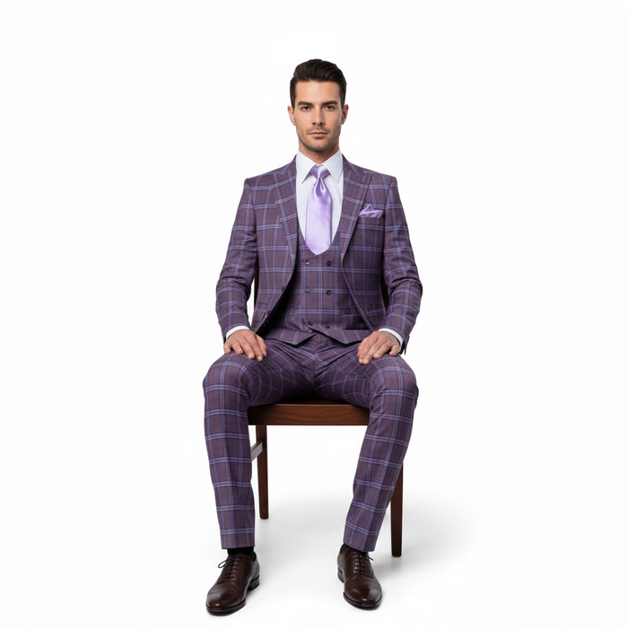 Rossi Man MAX RM1834 Slim Fit 3-Piece Suit – Elegant Purple Formalwear for Men