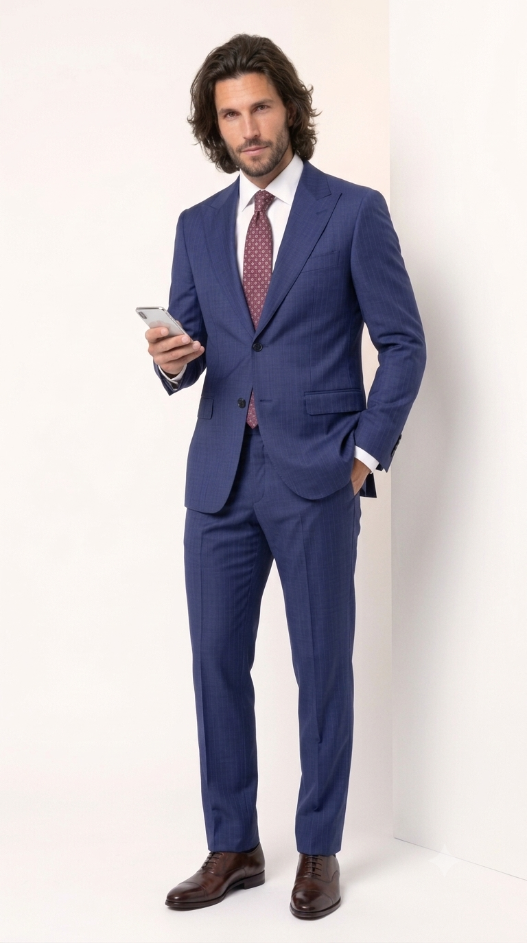 Statement Men's Modern Fit 2 Piece 100% Super 200 Wool Suit Peak Lapel in Navy - image 7