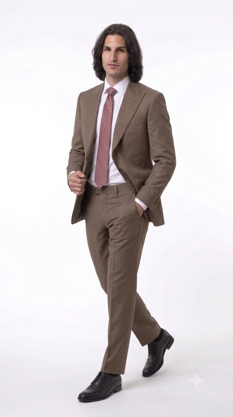 Statement Men's Modern Fit 2 Piece 100% Super 200 Wool Suit Peak Lapel in Taupe - image 8