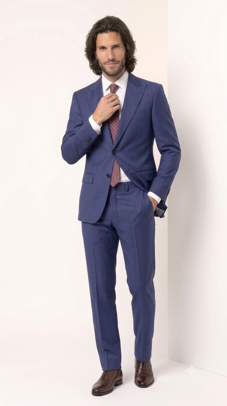 Statement Men's Modern Fit 2 Piece 100% Super 200 Wool Suit Peak Lapel in Navy - image 6