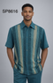 Men’s Teal Vertical Pattern Walking Suit Set – 2 Piece Short Sleeve Casual Outfit