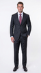 Statement Men's Modern Fit 2 Piece 100% Super 200 Wool Suit Peak Lapel in Black - image 1