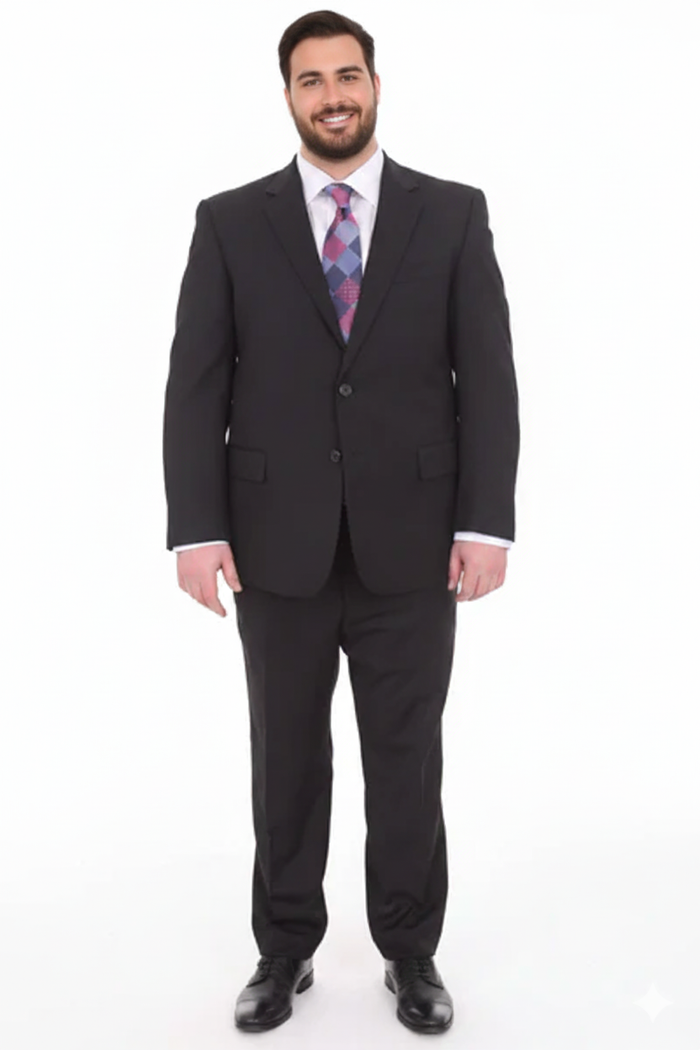 Mix And Match Suits Men's Black Portly Fit Tonal Pinstriped Pattern Two Button Super 130'S Suit Executive Fit Suit - Mens Portly Suit