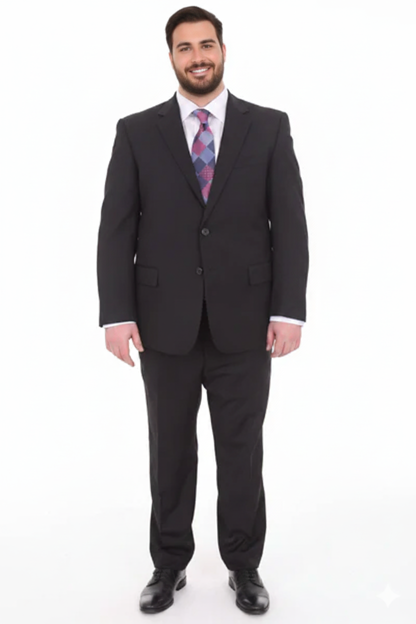 Mix And Match Suits Men's Black Portly Fit Tonal Pinstriped Pattern Two Button Super 130'S Suit Executive Fit Suit - Mens Portly Suit