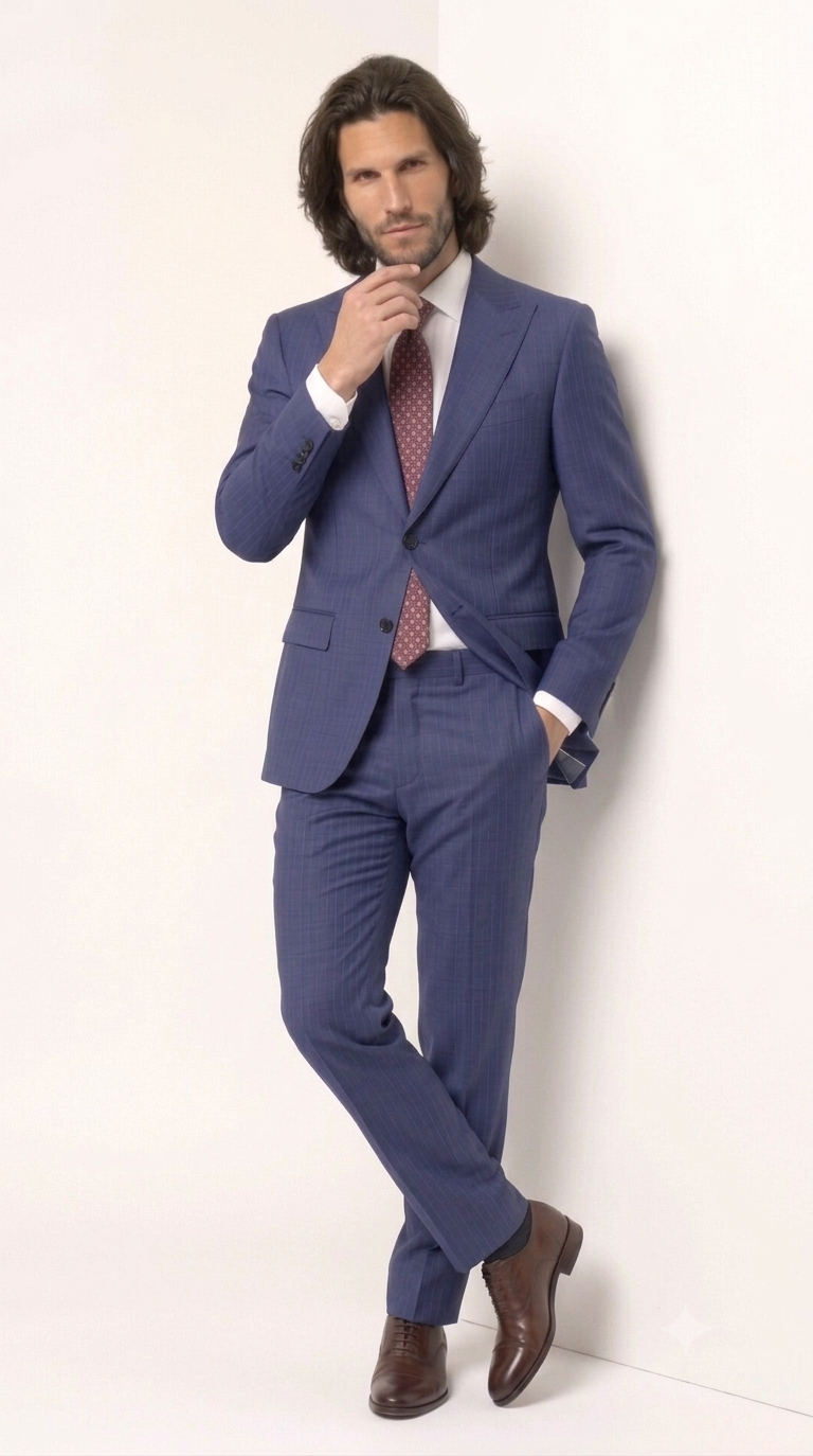 Statement Men's Modern Fit 2 Piece 100% Super 200 Wool Suit Peak Lapel in Navy - image 5