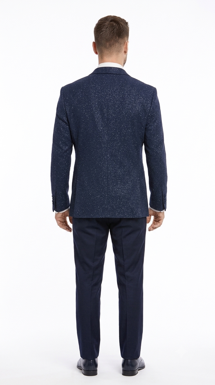 Mens Navy Blue Tuxedo Sparkly Shiny Dinner Jacket + Pants