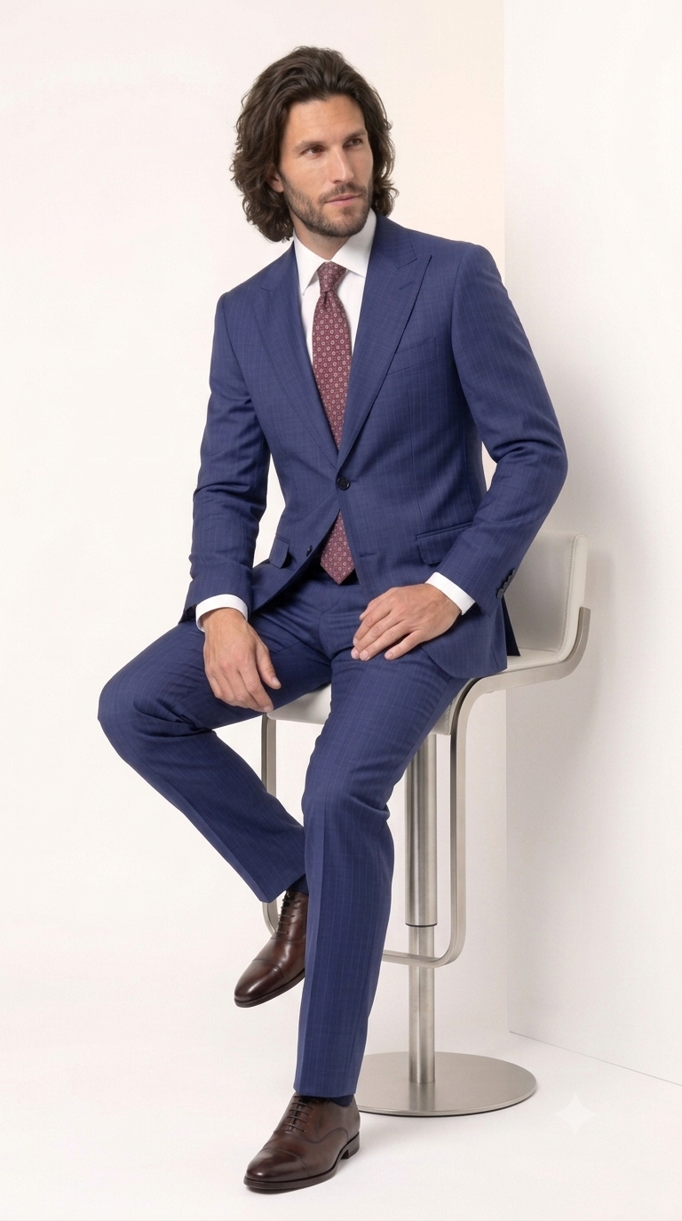 Statement Men's Modern Fit 2 Piece 100% Super 200 Wool Suit Peak Lapel in Navy - image 4