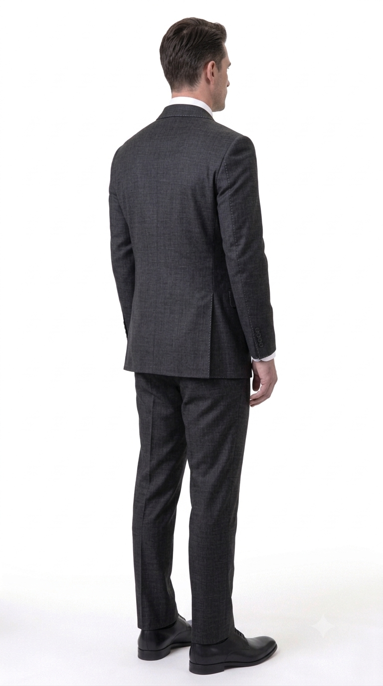 Statement Men's Modern Fit 2 Piece 100% Super 200 Wool Suit Peak Lapel in Black - image 4