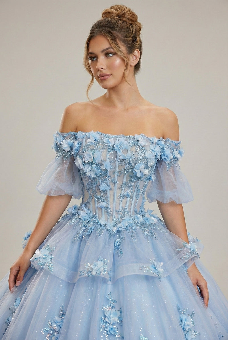 3D Floral Sheer Ball Gown by Elizabeth KGL3180