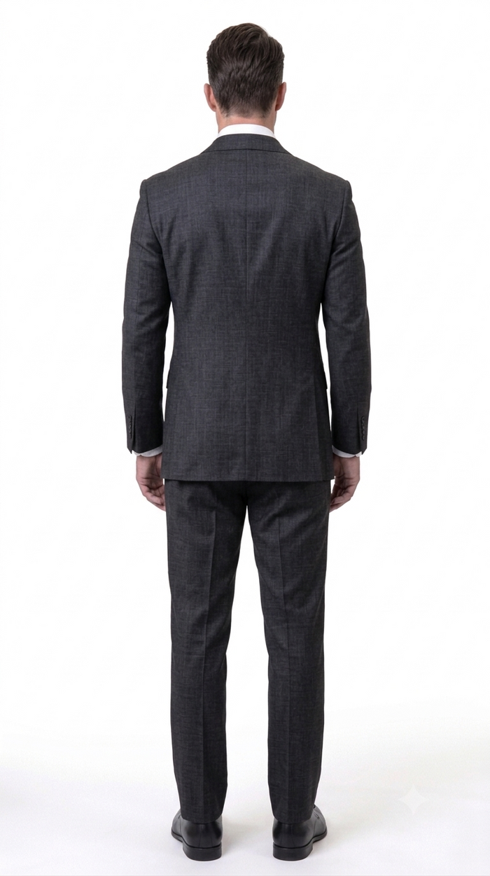 Statement Men's Modern Fit 2 Piece 100% Super 200 Wool Suit Peak Lapel in Black - image 3