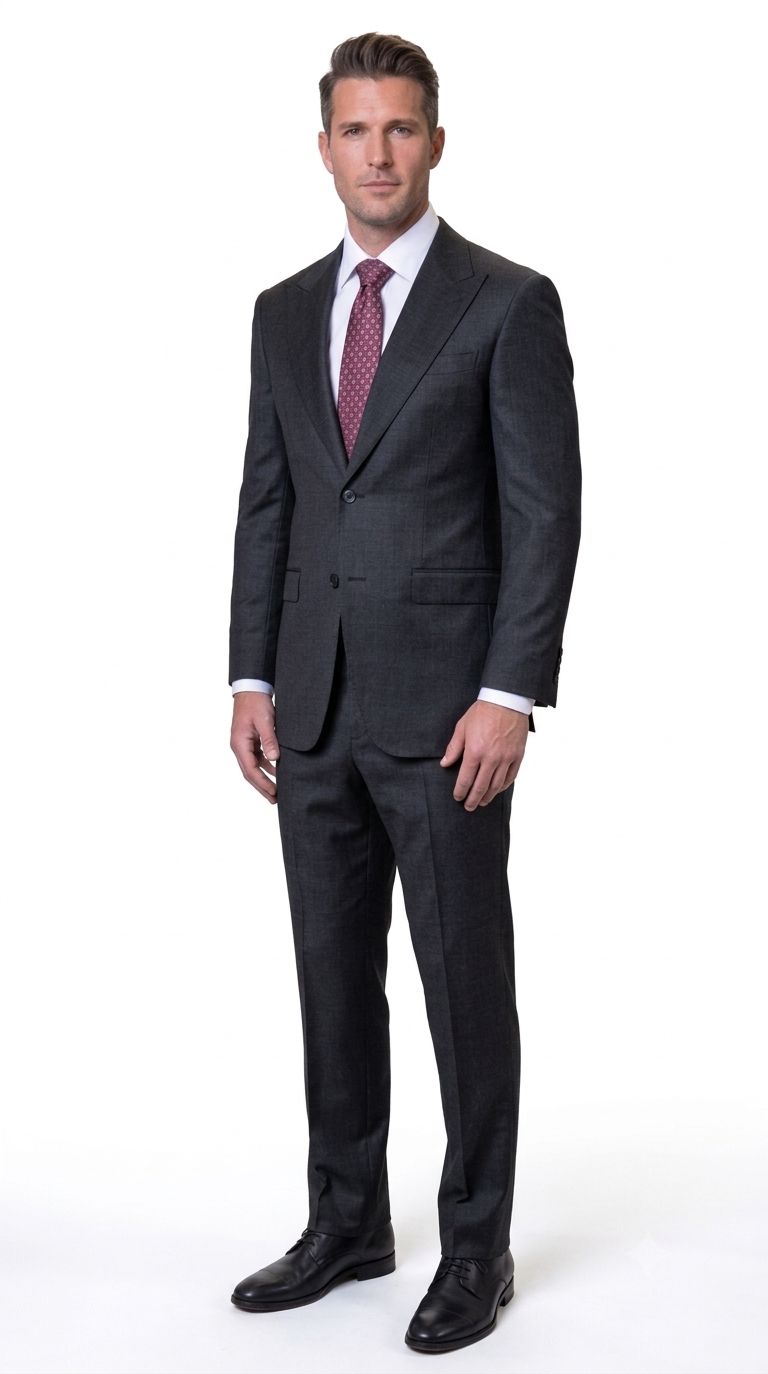 Statement Men's Modern Fit 2 Piece 100% Super 200 Wool Suit Peak Lapel in Black - image 2