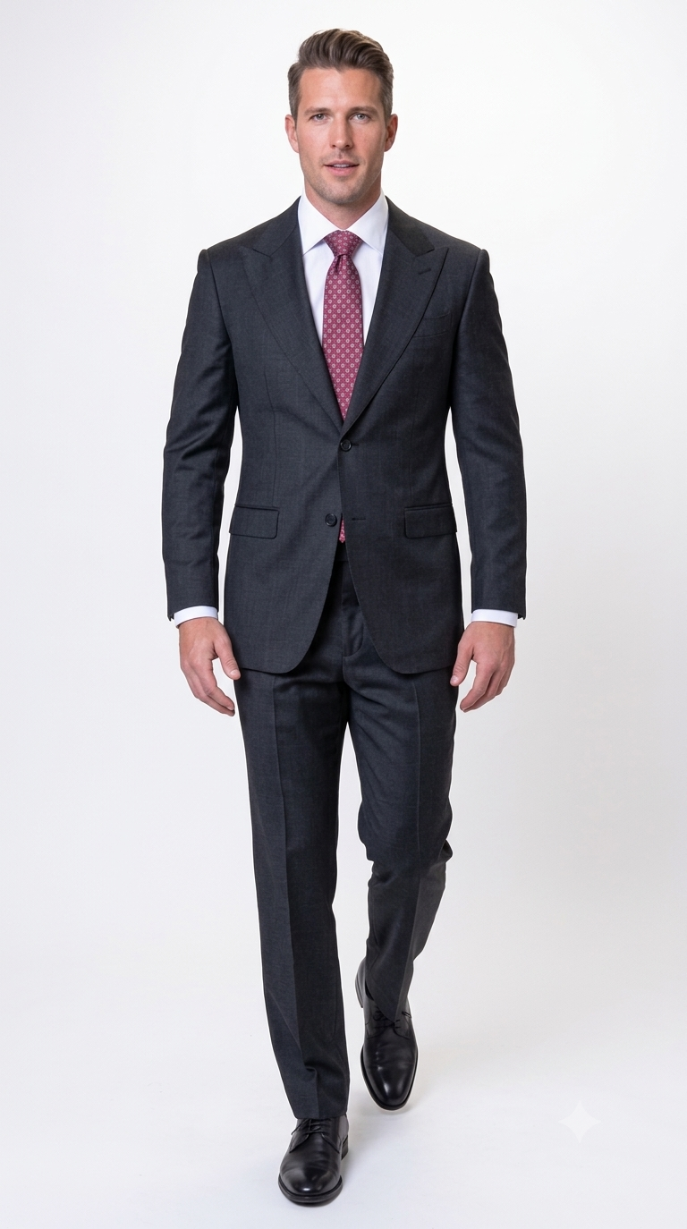 Statement Men's Modern Fit 2 Piece 100% Super 200 Wool Suit Peak Lapel in Black - image 6