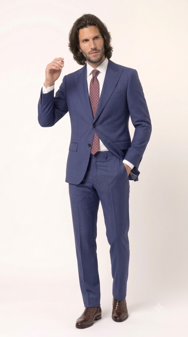 Statement Men's Modern Fit 2 Piece 100% Super 200 Wool Suit Peak Lapel in Navy - image 3