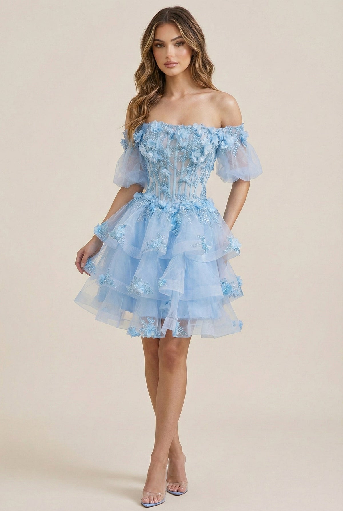 3D Floral Sheer Ball Gown by Elizabeth KGL3180