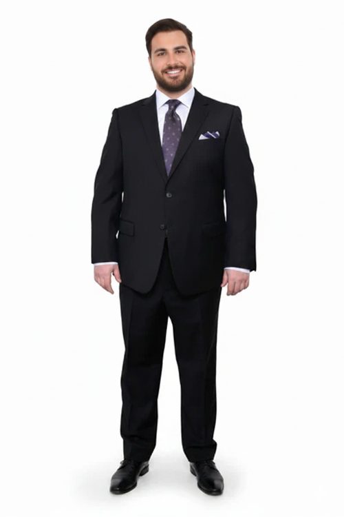 Mix And Match Suits Men's Two Button Portly Fit Black Tonal Suit Executive Fit Suit - Mens Portly Suit
