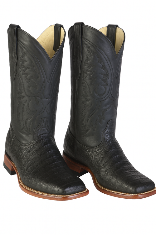 Los Altos Boots Men's Black Caiman Belly Wide Square Toe Boots