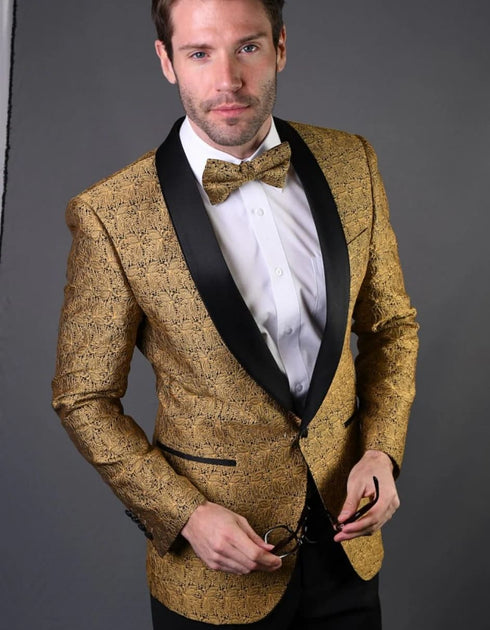 Mens Geometric Lace Pattern Gold Tuxedo