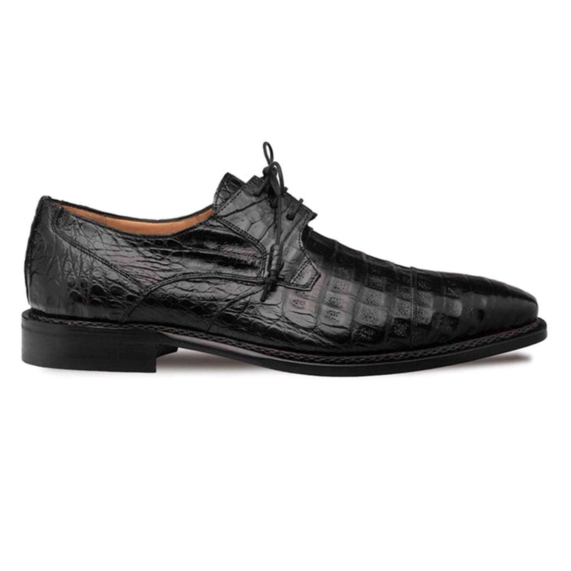 Giovane Fuscus Black Crocodile Cap Toe Derby Shoes by Mezlan – Genuine Exotic Leather Made in Spain