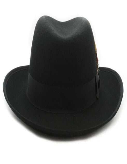 Black Dress Hat 1920s Fedora Style - Mens Classic Gangster Godfather Wool Dress Hat in Black