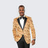 Gold Suit For Prom - Gold Blazer + Matching Pants + Gold Paisley Hybrid Fit Tuxedo Jacket By Stacy Adams - Wedding - Prom