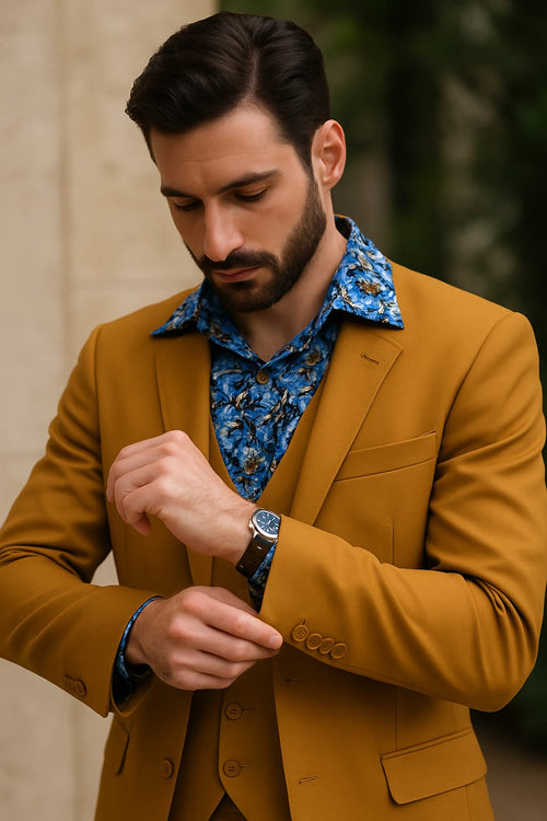 Great Gatsby Guy Costumes - Gold Suit With Double Breasted Vest