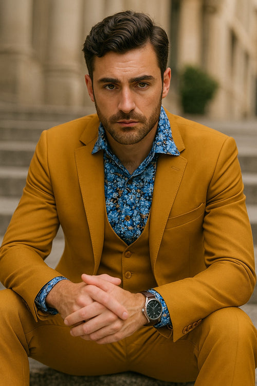 Great Gatsby Guy Costumes - Gold Suit With Double Breasted Vest