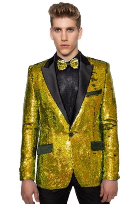 Mens Gold Sequin Tuxedo Blazer