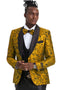 Men's One Button Slim Fit Shiny Paisley Gold prom Tuxedo