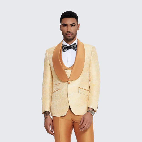 Gold Suit For Prom - Gold Blazer + Matching Pants + Men's Gold Tuxedo with Two-Tone Design- Wedding - Prom