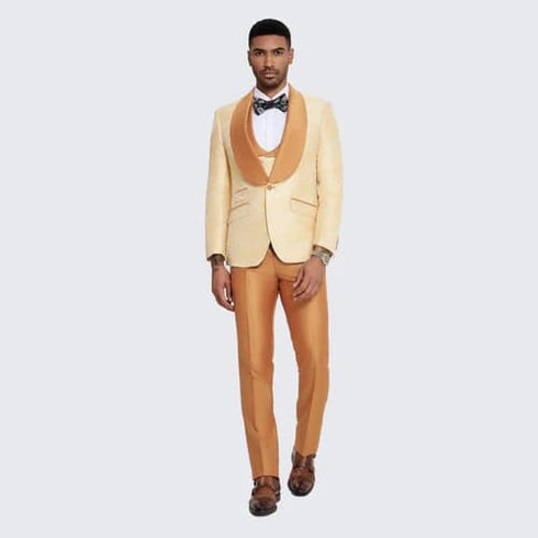 Gold Suit For Prom - Gold Blazer + Matching Pants + Men's Gold Tuxedo with Two-Tone Design- Wedding - Prom