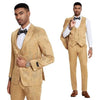 Floral Mens 3PC Suit w/ Double Breasted Vest by Tazzio, Golden