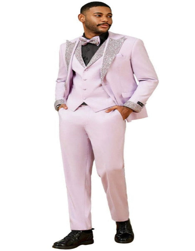 Gray and Pink Prom Tuxedo - Perfect Wedding Suit Vested rhinestone sequin Lapelled
